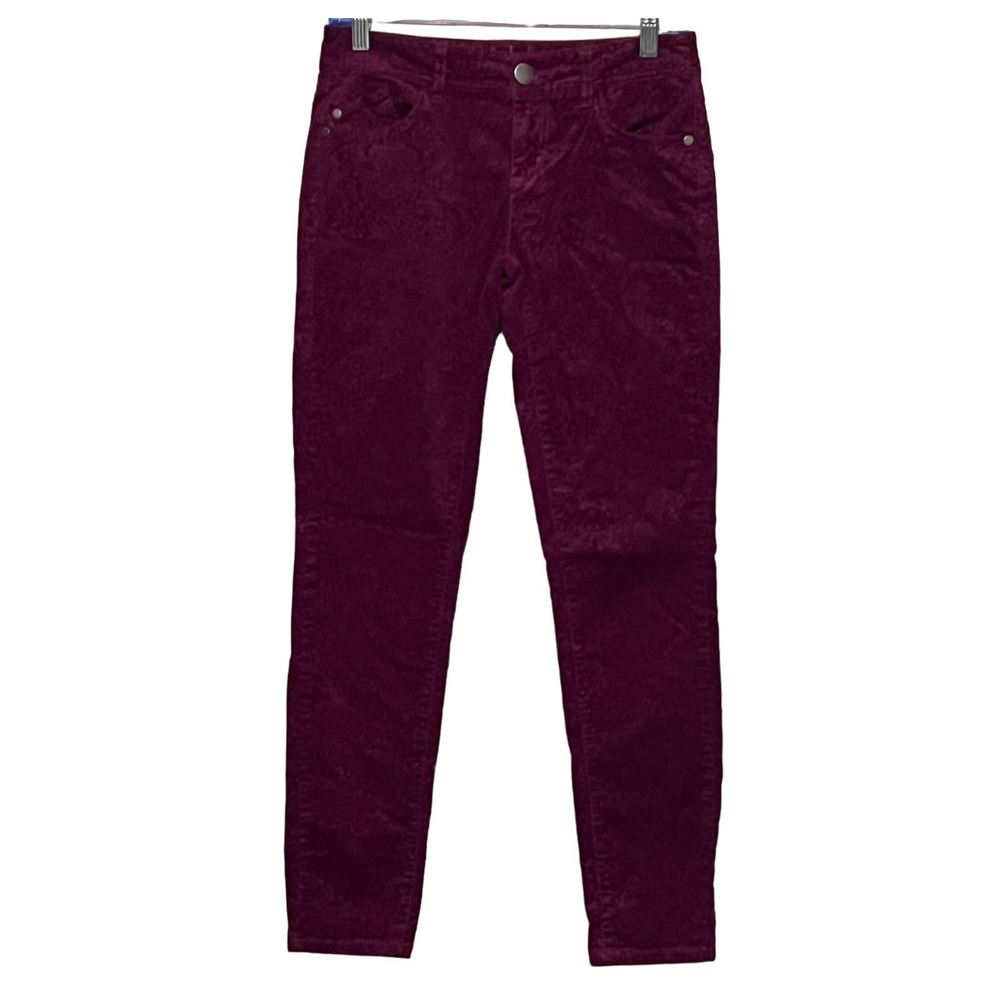 ELLE Paris New York Tokoyo Womens Red Wine Floral Paisley Corduroy Pants Size 4R
